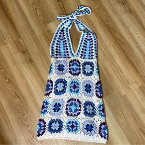 Crochet Halter Dress in Blue and Purple